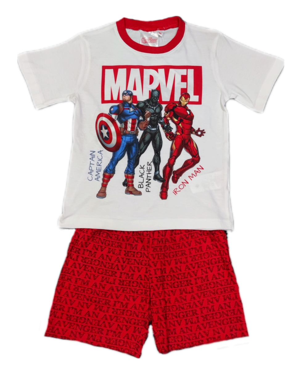 Avengers Jungen Schlafanzug Kurz weiß-rot